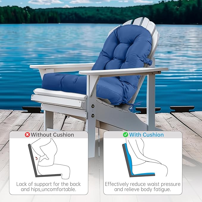 Adirondack Chair Cushion Tufted Waterproof Outdoor Rocking Chair Cushions with Ties Anti-Slip High Back Patio Chair Cushions for Patio Furniture Cushions
