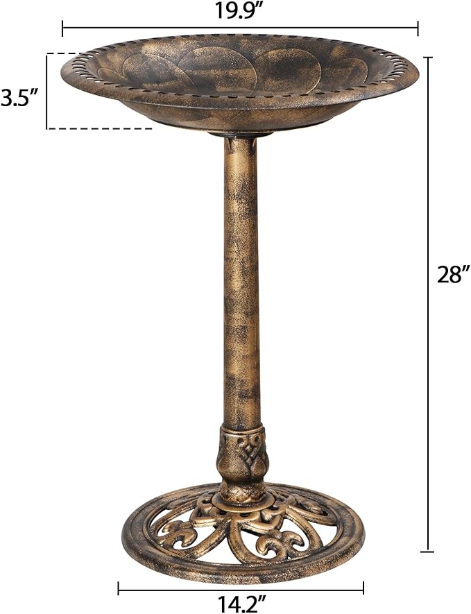 ZENY Outdoor Garden Bird Bath 28Inch Weather Resistant Polyresin Birdbath, Bronze