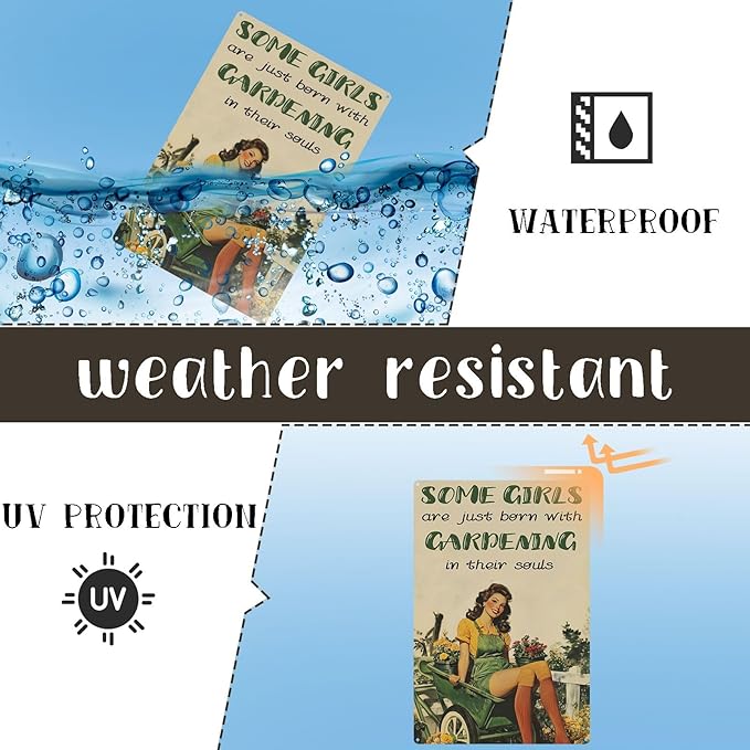 Vintage Garden Metal Tin Signs Some Girls Are Just Born with Gardening Funny Tin Sign Rustic Indoor Outdoor Wall Decor for Home Garden Yard Farmhouse Greenhouse Patio Porch Bar 12×16 Inch
