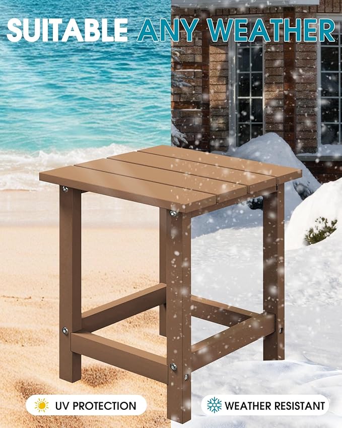 MUCHENGHY Adirondack Outdoor Side Table Set of 2, 14.7" Patio Side Table Weather Resistant, HDPE Outdoor End Tables for Patio, Teak
