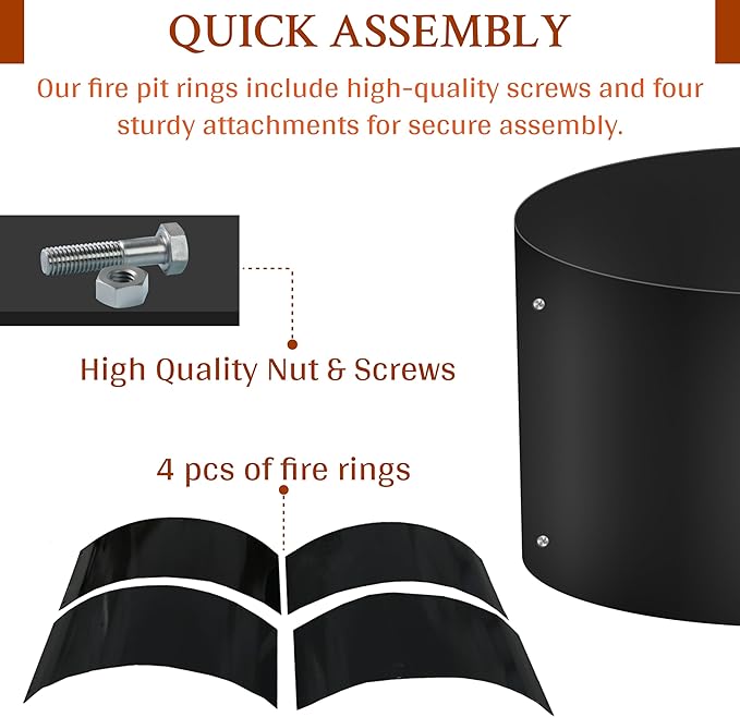 Fire Rings for Outdoors Heavy Duty – fire Pit Ring 48 inch – No Bottom Round DIY fire Pit Liner - Above or In-Ground fire Ring for Outdoor Garden Patio Camping Bonfire
