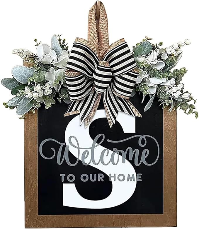 Last Name Front Porch Decor, Welcome Sign Door Wreath, Outdoor Decorations, 26 Letter Hanging Monogram for All Seasons (S)
