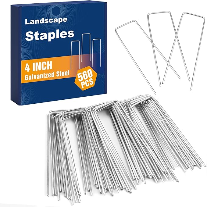 Whonline 560 Pack Landscape Staples 4 Inch, Galvanized Garden Stakes U-Shaped SOD Landscaping Fabric Pins Yard Ground Staples for Gardening Lawn Turf Securing Irrigation Pipe Hose Plant Cover Bulk
