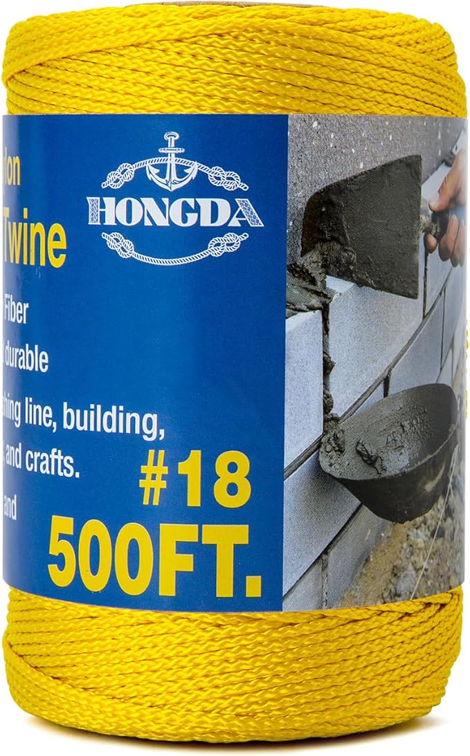 HONGDA Nylon Twine, 500 Feet #18 Braided Nylon Mason line String Perfect for Masonry Jobs and for The Layout of General Construction, Gardening, DIY Project, Yellow