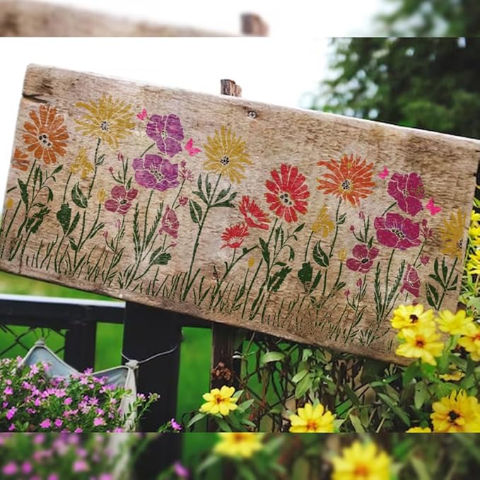 Large Wildflower Stencil for Painting (15x12 Inches) - Stencils for Crafts Reusable for Wood, Canvas, Paper & Fabric - Flower Stencils for Painting on Walls & Floors - Large Pattern Stencil