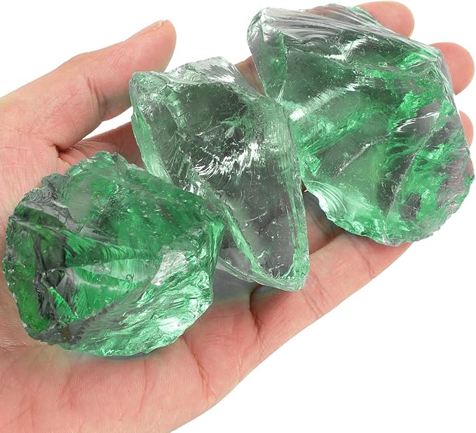 uxcell Fire Glass for Fire Pit, 5-8cm(2"-3.1") High Luster Reflective Glass Rocks for Natural or Propane Fireplace, Safe for Outdoors and Indoors Fire Pit Glass, Light Green, 400g/14oz