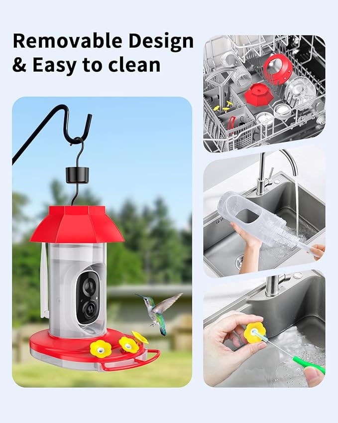 Hummingbird Feeder with Camera Solar Powered W/32G Card, AI Identify Bird Species, Ant Moat/Bee Proof, Hummingbird Cam Watching Live Video, Instant Notifications, Ideal Present for Bird Lovers