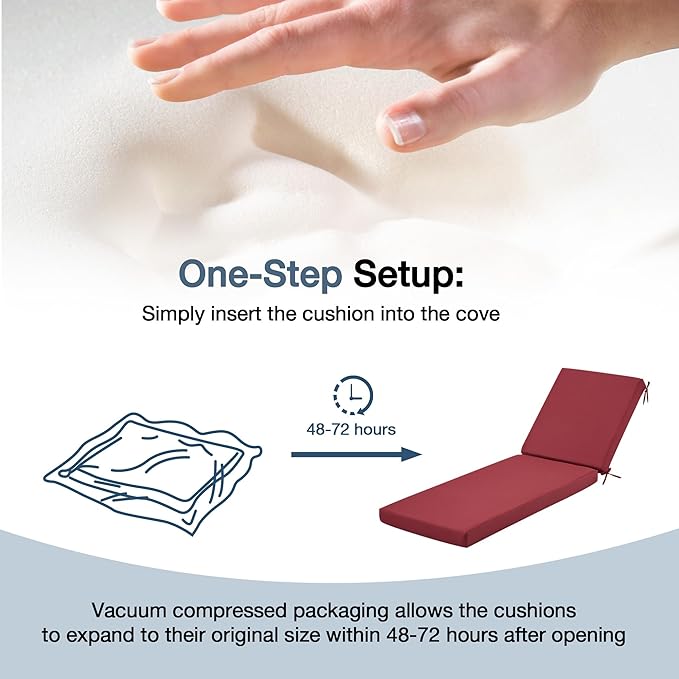 HOMREST 73.2x22.8x3.94 inches Lounge Chair Cushion,Outdoor Chaise Lounge Cushion with Splash Fade Tear Resistant Fabric, Wine Red