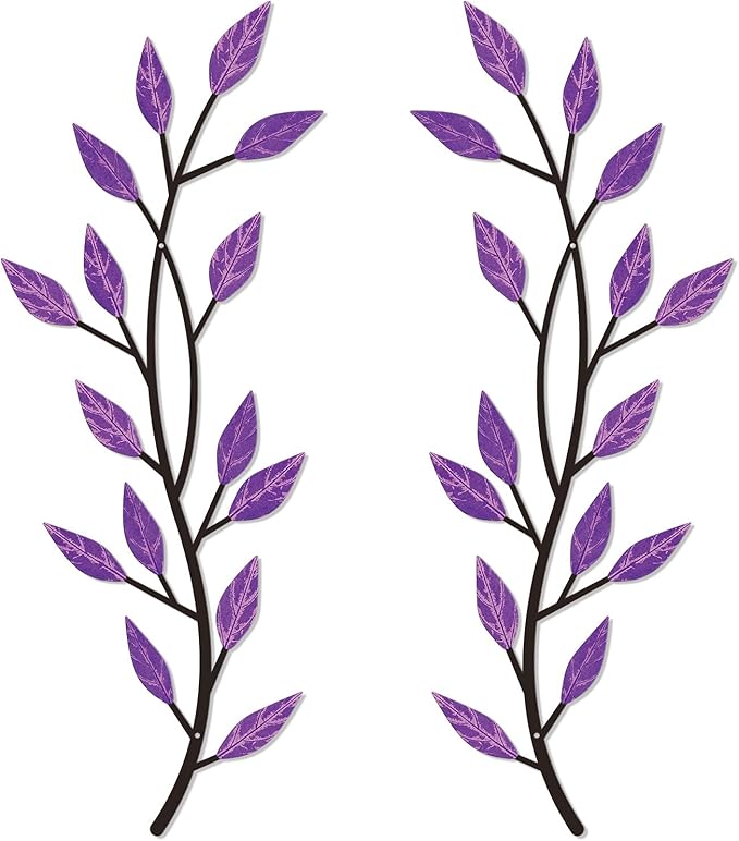 LWHZHE 2 Pieces Vintage Tree Leaf Wall Art Vine Metal Bathroom Wall Decor Olive Branch Wall Decor Living Room Tree Wall Art for Outdoor Hallway Kitchen Garden (Purple)