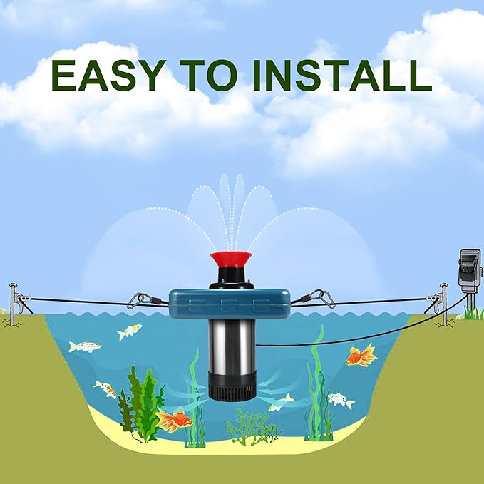 Pond Fountain Aerator, AS2 1HP 750W 15000GPH 110V High Flow Floating Water Fountain Pump With 100ft Power Cord, Stainless Steel Body Aerating Fountains Cascade for Large Small Pond Lake