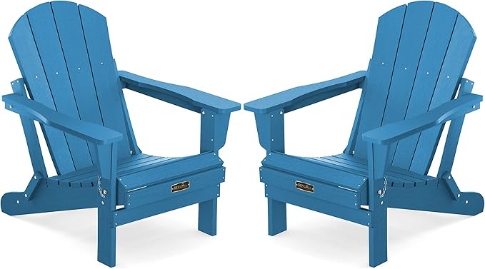 SERWALL Foldable Adirondack Chair Set of 2 for Patio Garden Outdoors Fire Pit Chairs-Navy Blue