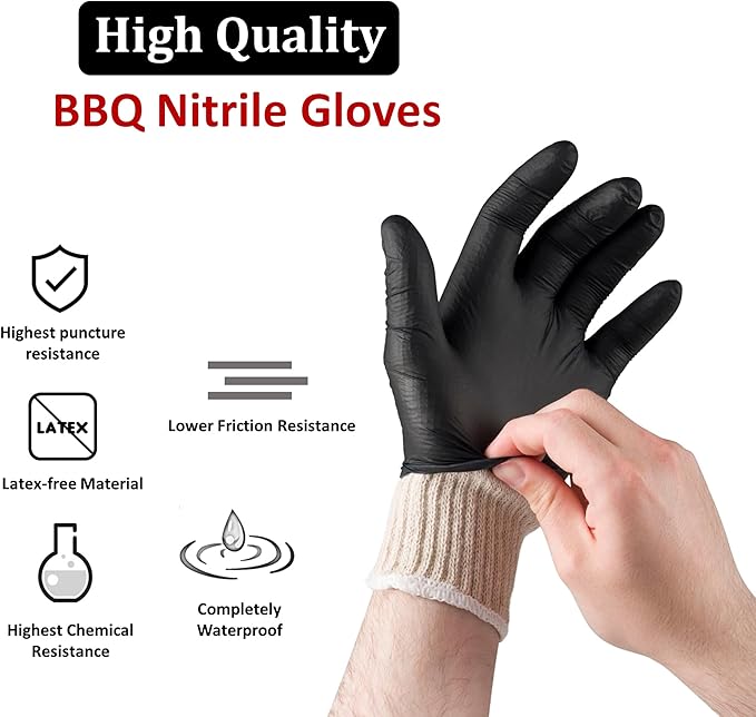 BBQ Gloves 2 Cotton Glove Liners and 50 Disposable Nitrile for Cooking Baking Grilling Washable Cotton Liners Powder Latex Free Nitrile Gloves
