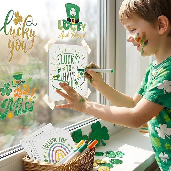 12PCS 6" St. Patricks Stencils for Painting, Plastic St Patricks Day Decoration Stencils for Crafts Reusable, Suitable for Painting on Face Fabric Wood Car & Gift Card