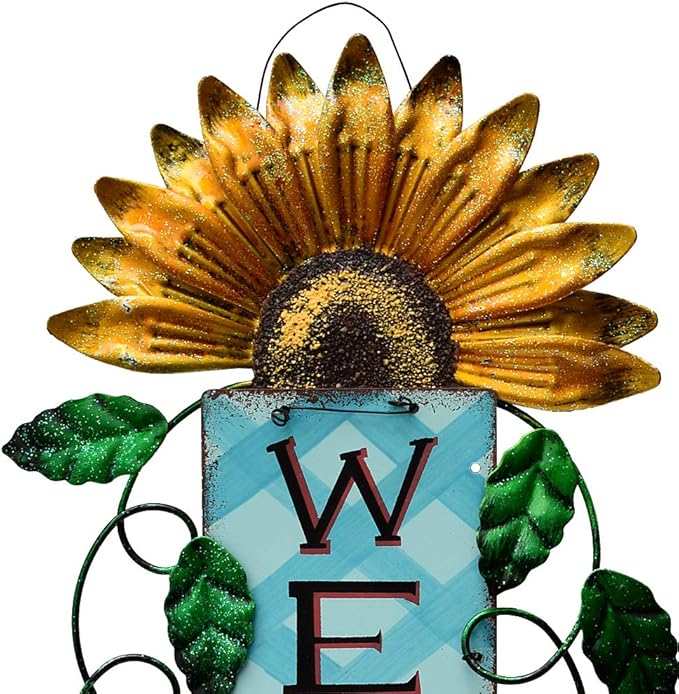 Door Decoration Metal Flower Welcome Sign Wall Hanging Decorations for Spring Summer Front Porch Door Hanger Rustic Home Indoor Outdoor Decor