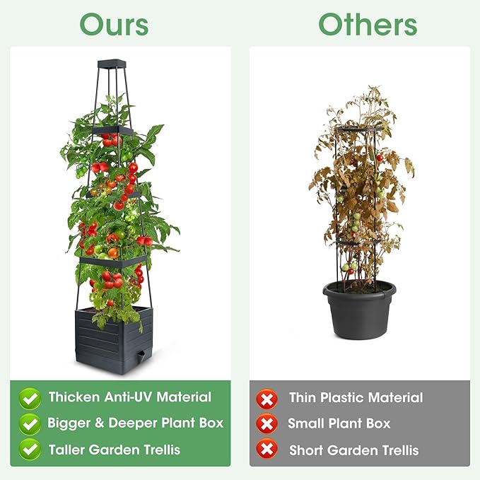 MQUPIN Trellis for Climbing Plants,57in Raised Garden Bed Planter Boxes with Trellis, Tomato Cage Planters for Climbing Plants Vegetable Vine Flowers Outdoor & Indoor/Self-Watering（2Pcs Black）