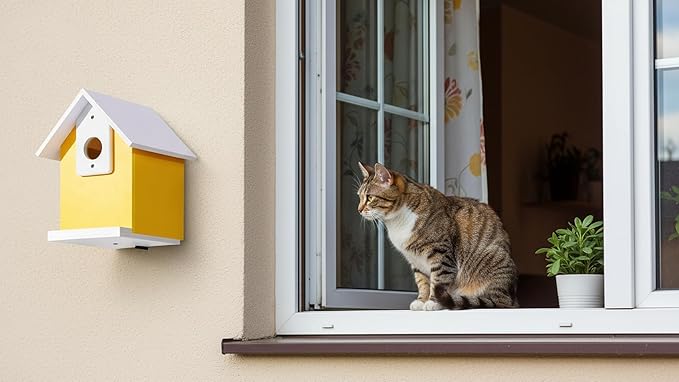 Water Proof Window View Bird House for Outside with 2 Powerful Hooks,Vinyl Birdhouse for Viewing Inside, Multifunctional Entrance For Various Birds 1.25" + 1.5" Hole, 10 Years Performance（Yellow）