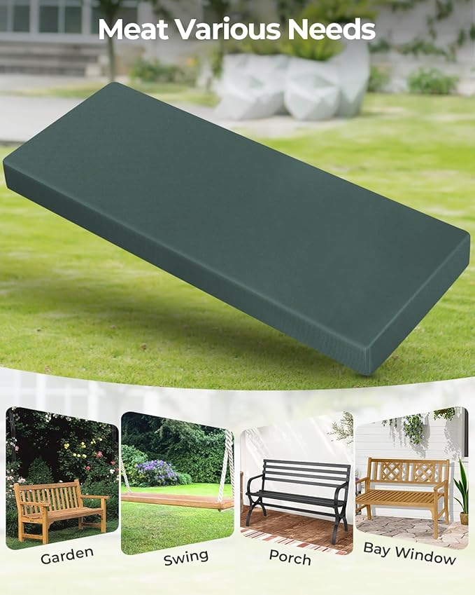 Outdoor Waterproof Bench Cushions 44x16x2 inches, Comfortable Cushion For Patio Porch Swing Garden Furniture Bench, High-Density Seat Cushion With Anti-Slip Bottom, Indoor Sofa Bay Window (Dark Green)