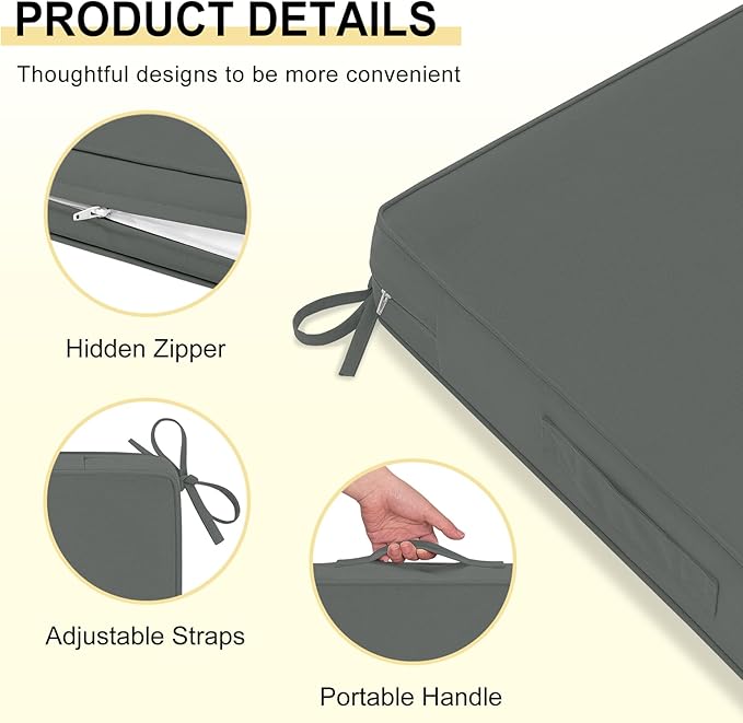 downluxe Outdoor Chair Cushions 22x22 with Removable Cover, Waterproof Patio Furniture Cushions, Deep Seat Cushions for Outdoor Furniture with Backrest for Sofa, Couch and Patio Chairs, Dark Grey