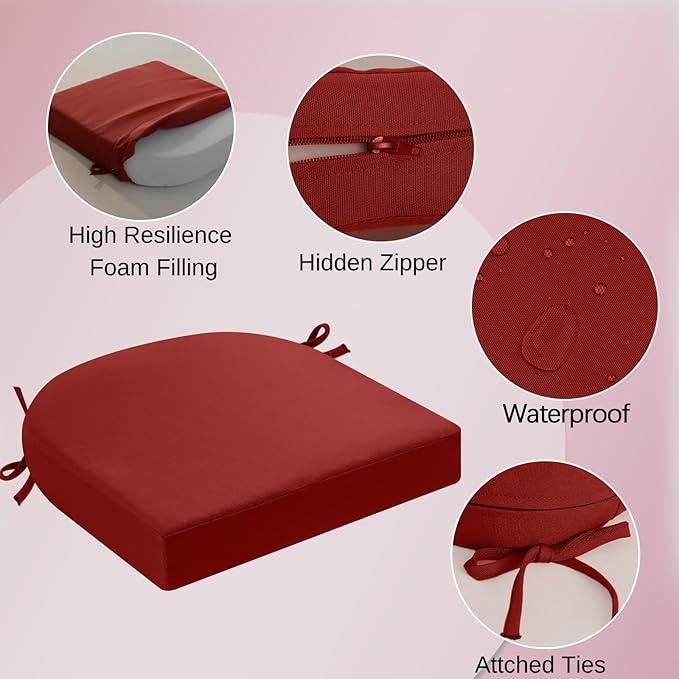 idee-home Outdoor Chair Cushions Set of 2, Thick 19" x 19" x 3" Patio Chair Cushions for Outdoor Furniture Waterproof with Ties, Seat Cushion, Chair Pads Dining Chair Spice