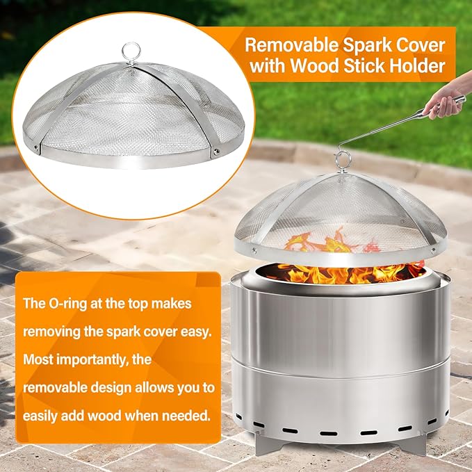 Fire Pit Spark Cover with Insulated Gloves, Compatible with Solo Stove Bonfire 19.5-Inch fire pits, an Easy-to-Lift, Foldable Stainless Steel Spark Cover acer
