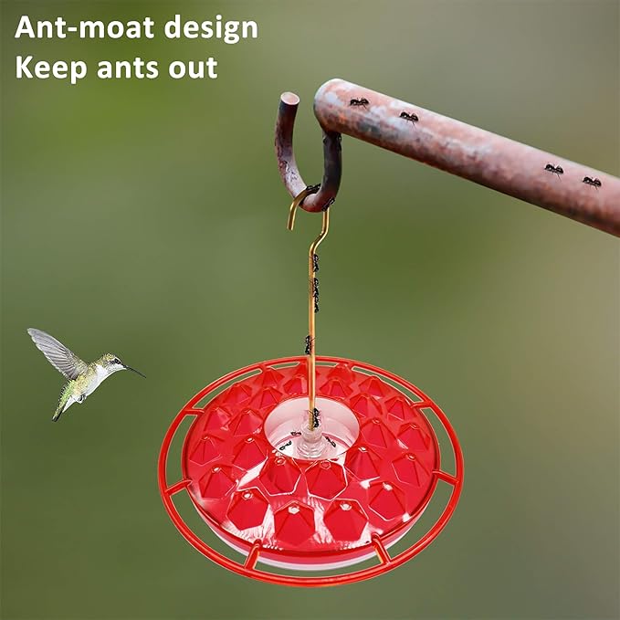 Hummingbird Feeders for Outdoors Hanging [Set of 2] 10 oz Wild Bird Feeder with 25 Feeding Ports, Built-in Ant Moat, Leak-Proof, Easy to Clean with Cleaning Brush