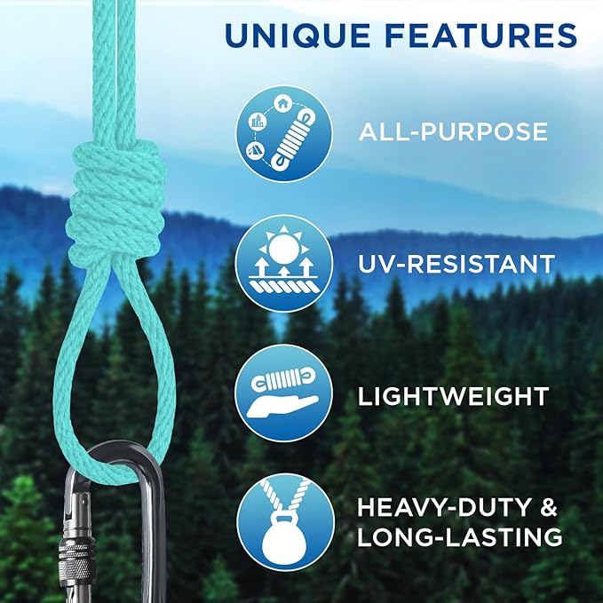 TECEUM Cotton Rope 3/16” (5 mm) – 50 FT – Strong All-Purpose Braided Rope – Natural Cotton – for Crafting, Сamping, Clothes Line, DIY, Indoor & Outdoor Use – Turqouise