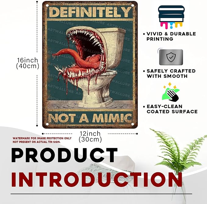 Vintage Tin Sign Definitely Not A Mimic Poster Bathroom Posters Tabletop Dragons Dice Games Home Decor For Bathroom 12x16inch