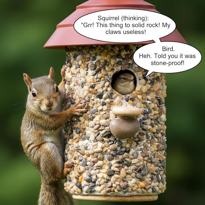 Outdoor Wren Bird House with River Pebble Composite Roof – Decorative Wooden Nesting Box for Wrens, Finches & Small Songbirds – Weather-Resistant Hanging Backyard Habitat,10 Year Lasting (Red)
