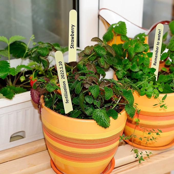 KINGLAKE 100 Pack 4.7 Inch Gardening Labels: Thick, Waterproof, Yellow Plastic Stakes with Plant Name IDs for Seedling, Vegetable
