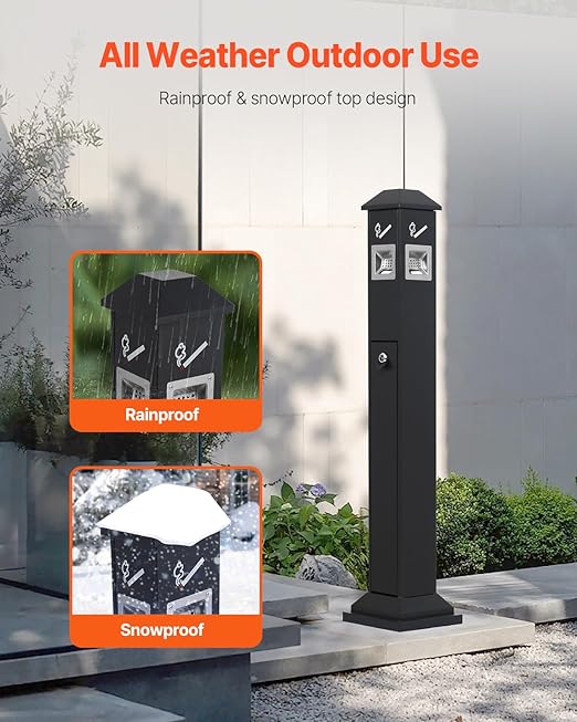 VEVOR Outdoor Trash Can, Weatherproof Lockable Trash Bin with Removable Inner Bucket, Freestanding Commercial Garbage Can, Butt Receptable for Garden, Office, Restaurant, Hotel, Black