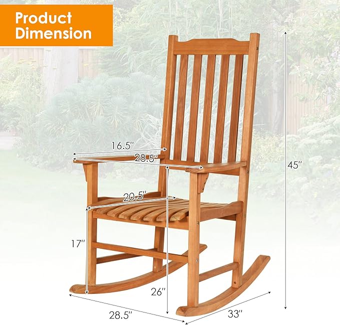 Tangkula Set of 2 Patio Rocking Chair, Indoor Outdoor Wooden Rocker Lounge Chair for Porch Garden Backyard Balcony, Rustic High Back Armchair w/Heavy-Duty 350 LBS Weight Capacity
