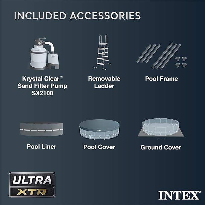 Intex Above Ground Swimming Pool Set, Ultra XTR 18' x 52" Round Frame Bundled with OptiFlow Premium Pure Silica Filter Pool Sand, 50 lb Bag