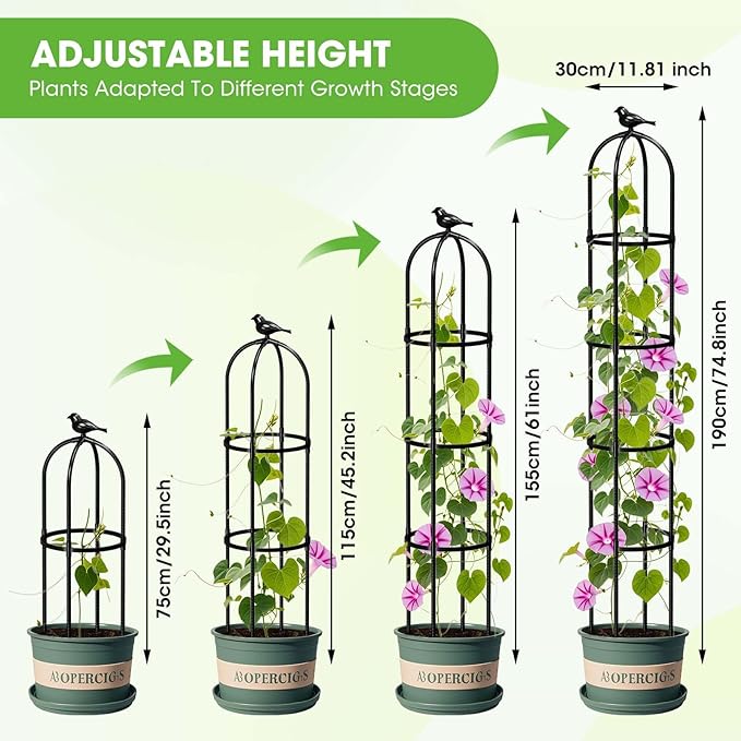 6.2ft Garden Obelisk Trellis for Climbing Plants Rustproof Metal Pipe with Heavy Duty Plastic Coated Garden Outdoor Indoor Potted Plant Support for Clematis Vine Jasmine Support (Black, 6.3 Ft(1 Pcs))