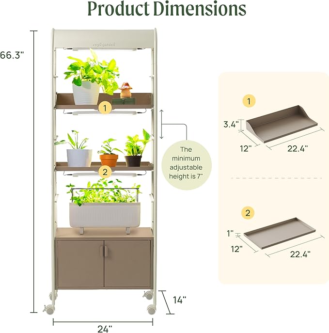 Vego garden 4 Tier Rolling Metal Corner Plant Stand Indoor with Grow Light, Display Shelf with Storage & Full Spectrum LED Grow Light, Plant Rack for Seed Starting, Leafy, Herbs, Fruits & Microgreens
