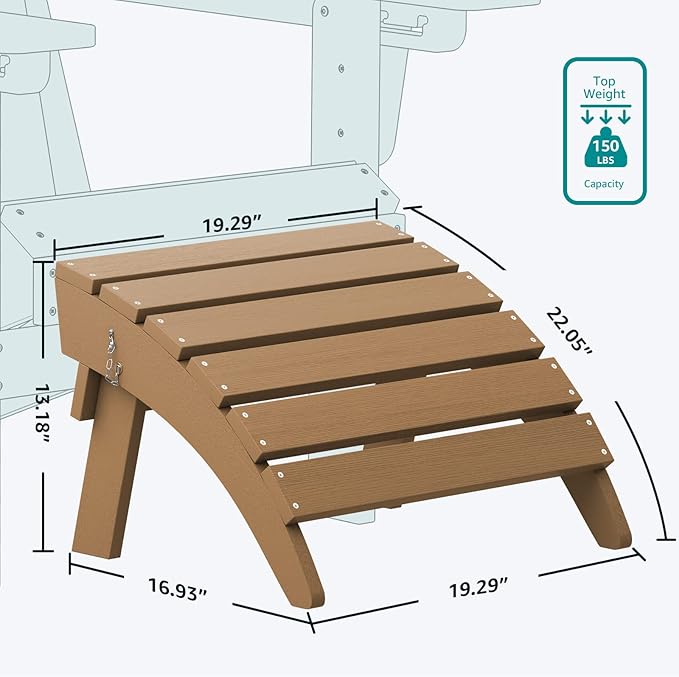 SERWALL Folding Adirondack Ottoman Set of 2, Adirondack Footrest Without Assembly for Adirondack Chair, Brown