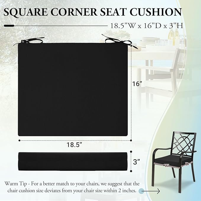 Wellsin Outdoor Chair Cushions for Patio Furniture - Outdoor Cushions for Chairs - Water Resistant Patio Chair Cushions Set of 4, 18.5"X16"X3", Black