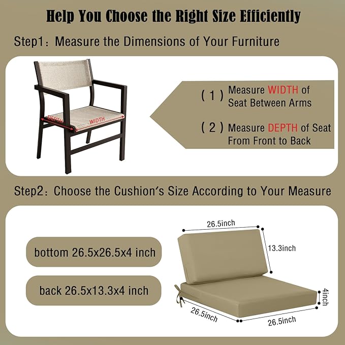 idee-home Outdoor Cushions for Patio Furniture, Outdoor Seat Cushion, Waterproof Couch Hampton Bay Deep Seat Replacement Chair Cushions for Garden Lawn Backyard Deck, 26.5 x 26.5