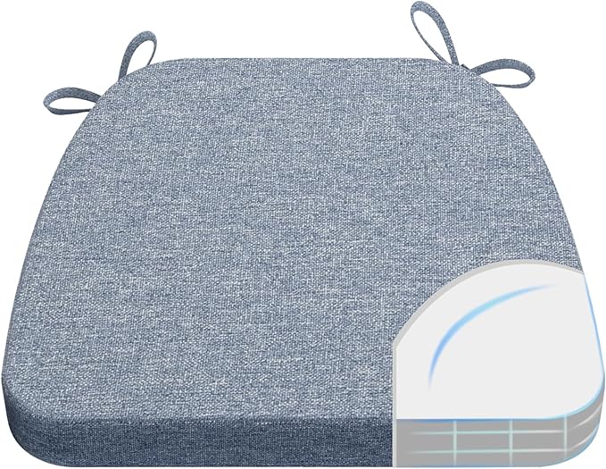 AAAAAcessories D-Shaped Chair Cushions, 2" Thick Dining Chair Pads with Ties and Removable, Machine-Washable Cover, 17" x 16", Light Blue
