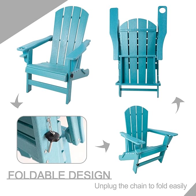 Kozyard Folding Adirondack Chair, Patio Outdoor Chairs, HDPE Plastic Resin Deck Chair, Painted Weather Resistant, for Deck, Garden, Backyard & Lawn Furniture, Fire Pit, Porch Seating (Blue)