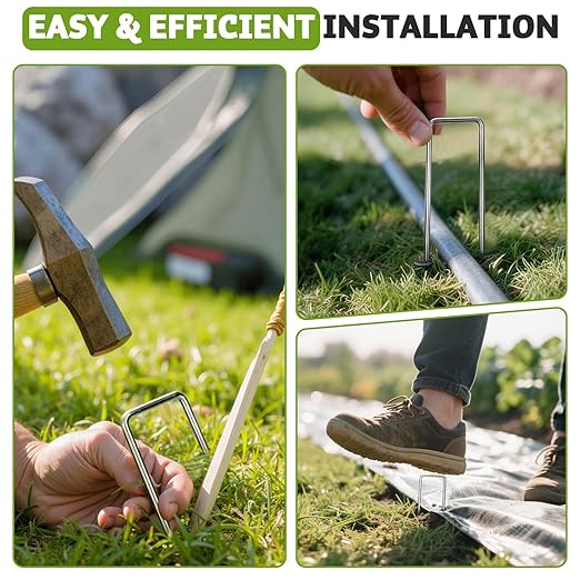 Heavy Duty 12 Inch Galvanized Landscape Staples Stakes, DUNPUTE 15 25 50 100 Pack 8 Gauge Garden Metal Stakes, Ideal for Weed Barrier Stakes, Drip Irrigation Tubing, Landscape Fabric, Lawn(25, 12inch)