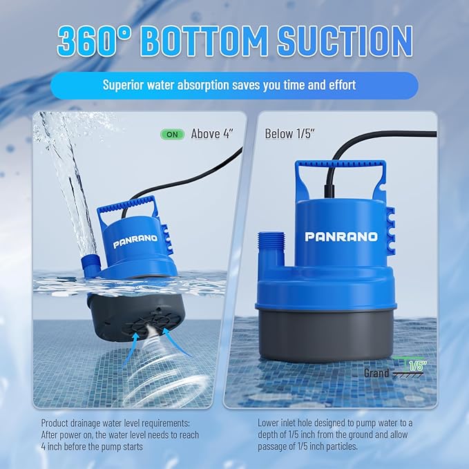1 HP Submersible Water Pump 3500 GPH Portable Small Sump Pump For Pool Cover, Basements, Puddles, Gardens Ponds With 16.4 Ft Power Cord and Hose Adapters, Blue