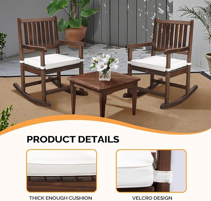 VINGLI Oversized Rocking Chair, Wooden Rocking Chair with High Back, Outside Porch Rocking Chair for Patio, Yard, Garden, 550 LBS, Teak (Rustic, 2 PCS)
