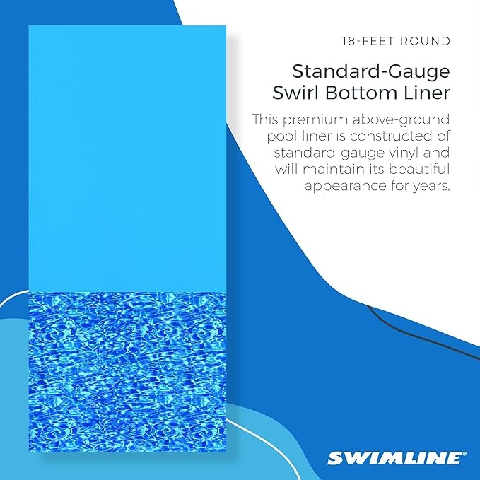 Swimline 18 Foot Round Durable 20 Gauge Vinyl Wall Overlap Pool Liner Cover for 48 and 52 Inch Above Ground Swimming Pools, Blue