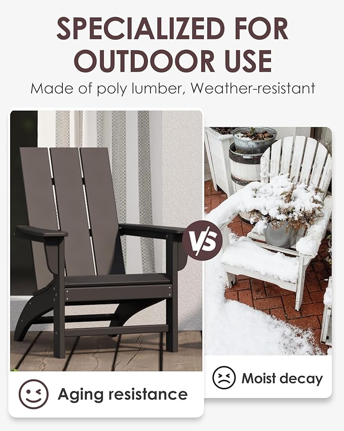 Poly Lumber Adirondack Chairs Set of 6, All-Weather Resistant Outdoor Patio Chairs, Look Like Wood, Pre-Assembled Outdoor Fire Pit Chair for Pool, Deck, Backyard, Garden, Black