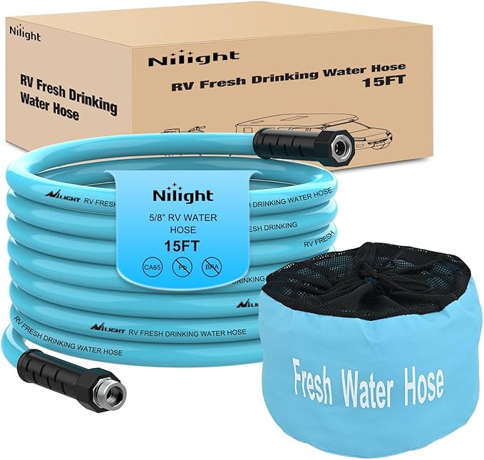 Nilight RV Water Hose 15FT Garden Drinking Hoses with Storage Bag Leakproof Anti-Kink 5/8" Inner Diameter Flexible Lightweight Freshwater Hose for RVs Campers Travel Trailer Boat Car Wash Accessories