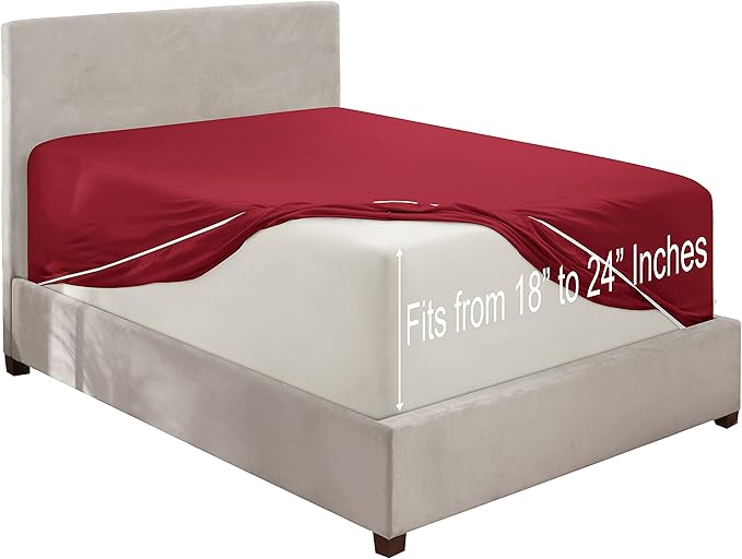 Clara Clark Fitted Sheet, Extra Deep Pocket Fits Deep Mattress, Luxury Soft Fitted Sheet Only, Twin - Extra Deep Burgundy