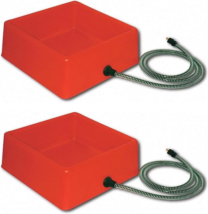 Farm Innovators 1.25 Gallon 60 Watt Electric Heated Pet Water Bowl with Thermostatic Control and Anti Chew Cord Protector, Red (2 Pack)