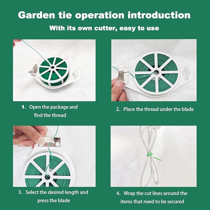 100m Garden Cable Ties & Cutters, Reusable Green Wire Twist Ties for Climbing Plants & Home Organization
