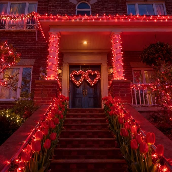 LAMPHOME Red Valentine's Lights, 300 Lights 63.8ft(2pk of 150L) Incandescent Mini Christmas String Lights, Waterproof Red Lights for Indoor Valentine's Day Garland Birthday Wedding Party Xmas Tree