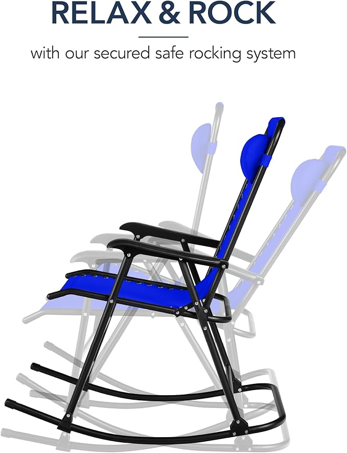 Best Choice Products Outdoor Folding Rocking Chair, Zero Gravity Lounge Chair, Patio Rocker w/Headrest Pillow - Cobalt Blue